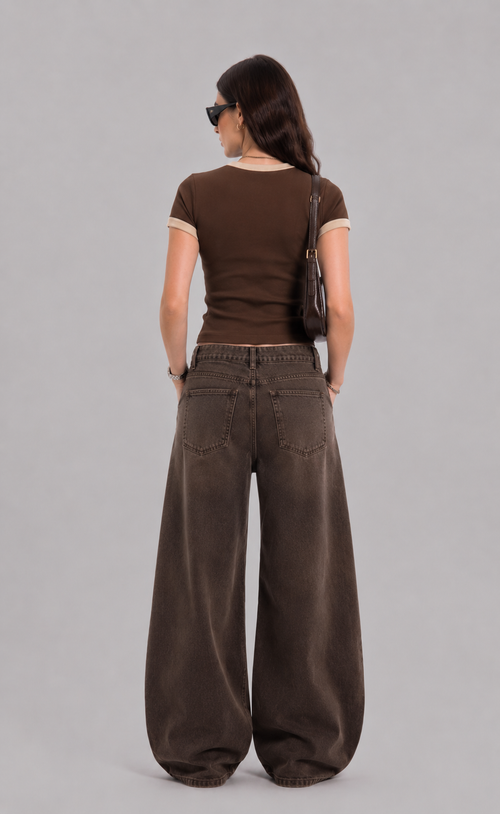 Brown X Beige ringer baby tee