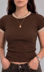 Brown X Beige ringer baby tee